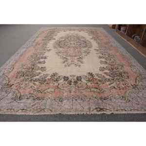 พรมตุรกีวินเทจคลาสสิกสีเบจสีชมพู5.5 x ขนแกะเป็นมิตรกับสิ่งแวดล้อมกองขนาดกลางทอลายปริศนาสี่เหลี่ยมผืนผ้าห้องรับประทานอาหาร - Product Image 2