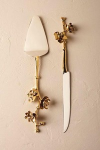 Juego de utensilios dorados para pastel, Set con mango Delgado, Punta llamativa, listo para enviar, reusables, chapado en oro, boda, tacón alto, pastel, servidor - Product Image 3