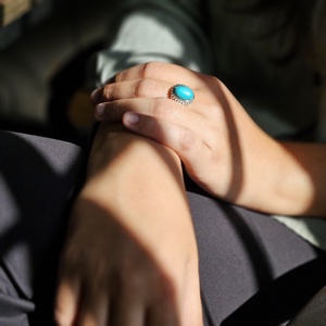 Bague Bohême en argent turquoise bague en argent vintage bague ovale turquoise attrayante - Product Image 2