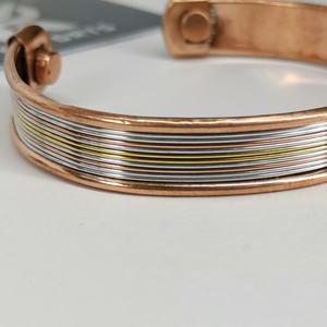 Therapy Traditional Magnetic Copper Open Cuff <b>Bangle</b> Handmade Adjustable Bracelet Lightweight Multi Line Silver <b>Gold</b> Strips - Product Image 4