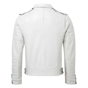 Veste de moto en cuir véritable de Style motard blanc pur avec veste de moto en cuir de course de piste protégée CE blindée pour hommes - Product Image 2