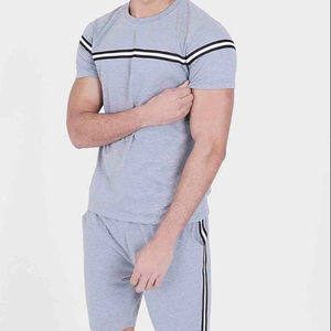 Chándal de media manga de algodón personalizado al por mayor pantalones cortos de hombre personalizados traje de dos piezas de bloque de color traje de jogging - Product Image 1