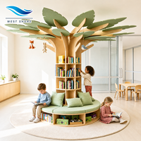 Étagère en bois Montessori en forme d'arbre avec banc et auvent pour les classes de maternelle, de crèche, de garderie et les coins enfants