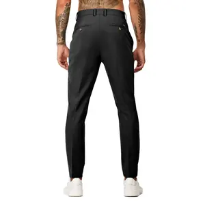 กางเกงลำลองทรงสลิมฟิตสำหรับผู้ชายกางเกงสูทชิโนเอวกลางสีทึบพร้อมโลโก้ตามสั่ง - Product Image 2