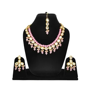 18K Gold Plated Kundan Necklace <b>Set</b> with Zircon <b>Pearl</b> Diamond Vintage Style for Wedding Party Gift Classic Copper Brass <b>Jewelry</b> - Product Image 1