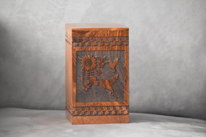 Urne en palissandre faite à la main sculptée tournesol et colibri mémorial souvenir urnes de crémation pour cendres adultes - Product Image 6