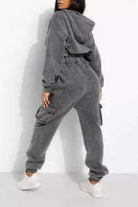 Custom 2025 mujeres Vintage Streetwear chándales apenado bordado parche ácido lavado Zip up Sudadera con capucha pantalones de chándal personalizables - Product Image 2