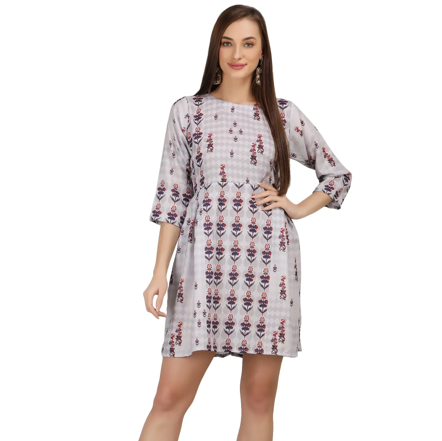 Stylish and Chic Tunic Dress for Women Latest Collection Tops Elegant Round Neck Regular Sleeve Summer Autumn Floral Print Tunic