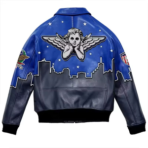 OEM Custom Work <b>Jacket</b> Acid Wash Vintage Oversized Letter Embroidered Rhinestone Varsity <b>Jacket</b> <b>Men</b> with Leather Sleeve - Product Image 2