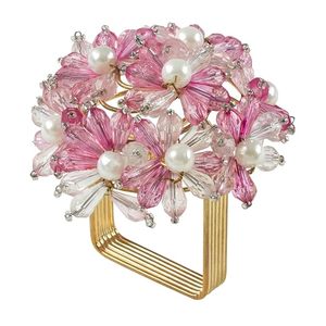 แหวนผ้าเช็ดปากสีชมพูลูกปัดแก้วเหล็กสำหรับตกแต่งโต๊ะดีไซน์ดอกไม้ราคาประหยัดโดยผู้ส่งออก - Product Image 4