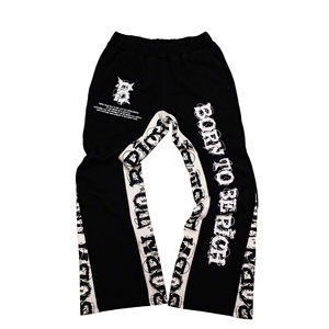 Streetwear surdimensionné vintage Y2k en coton imprimé à l'acide pour hommes, pantalon de survêtement à capuche court évasé et empilé léger - Product Image 2