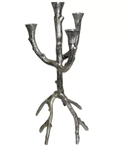 Elegante Candelabro de Metal Hecho a Mano con Bordes Florales Plateados Brillantes, Decoración Navideña, Adorno para Actividades Religiosas - Product Image 1