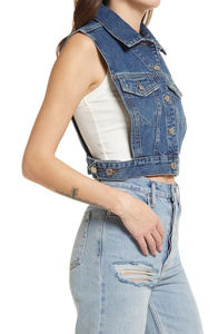 Chaleco vaquero con logotipo personalizado al por mayor para mujer, ropa de calle de Material vaquero Original, ropa exterior transpirable para mujer - Product Image 3