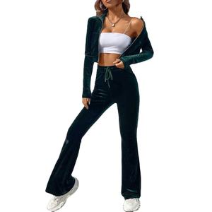 Conjunto de chándal de dos piezas para mujer, conjunto de chándal personalizado en blanco para correr - Product Image 2