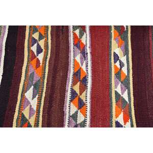 Alfombra Turca Vintage, Alfombra de 2.8x8 pies, Alfombra de Lana a Cuadros Roja y Naranja - Product Image 4