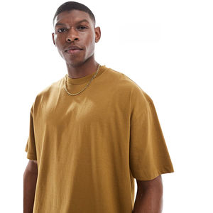 T-shirt décontracté à col rond marron pour homme, collection tendance avec motif tricoté personnalisé, vente en gros 100% coton OEM/ODM - Product Image 5