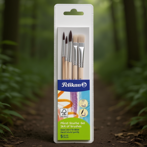 Pelikan <b>Paint</b> Brushes <b>Set</b> Including 1 Each Hair Brush Type 24 Sizes 2 4 6 1 Each Bristle Brush Type 613F Sizes 6 10 5 Pcs/Pack - Product Image 1