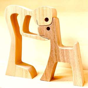 Figurine de chien et de famille en bois créative faite à la main ornement d'animal sculpté Simple pour la maison ou le bureau pour la décoration d'anniversaire - Product Image 4