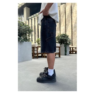 Men's Customizable Gothic Hip Hop Baggy Denim Jeans <b>Shorts</b> 100% Cotton Eco-Friendly Streetwear - Product Image 1