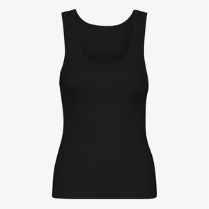 Customizable <b>Women's</b> Deep <b>Black</b> Color Breathable Cotton-Blend Knitted Rib <b>Tank</b> <b>Tops</b> Sleeves Casual Shorts Wholesale Options - Product Image 1