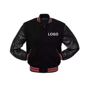 Logotipo personalizado de los hombres Letterman Varsity chaqueta bordado Stand Collar recubierto mangas de cuero de invierno negro College Baseball Front - Product Image 1
