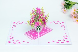 Personalización ecológica Tarjeta de regalo Ramo de flores Forma de flor y árbol Hecho a mano Pop Up Tarjeta de felicitación 3D artesanía - Product Image 4