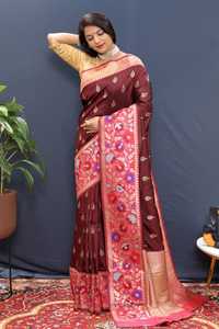 Paithani Saree en soie pure douce avec motif floral Jari Collections de mariage ethnique pour une tenue traditionnelle indienne - Product Image 3