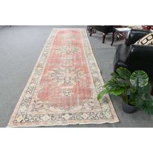 Tapis Patchwork Beige Orange Classique 3.7X12.7 pieds Laine Turque Viscose Fourrure Couloir Rectangulaire pour Entrée Salon Latex - Product Image 1