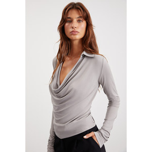 Chemisier drapé à épaules dénudées pour femme GRIMELANGE - Chemisier à col chemise en tissu Sandy - Product Image 2