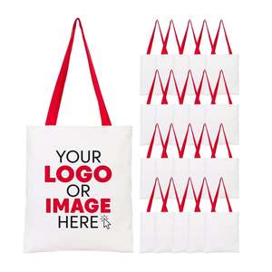 กระเป๋าผ้าฝ้ายสั่งทำพร้อมหูหิ้วสีแดง ขนาด 14x16 นิ้ว พิมพ์โลโก้หรือรูปภาพตามต้องการ  รีไซเคิลได้ พิมพ์โลโก้หรือรูปภาพลงบนกระเป๋าผ้าฝ้ายธรรมดา - Product Image 3