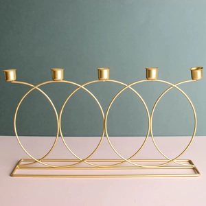 New Handmade Letterpress Printed Tabletop Decoration Iron Ring Candlestick Holder Gold Color Modern Style <b>Taper</b> <b>Candle</b> Home - Product Image 1