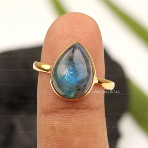 Classics Eternity 10x14mm Pear Shape <b>Labradorite</b> <b>Ring</b> 925 Sterling Silver 18K Micron Gold Plated Fine Jewelry Vermeil Natural - Product Image 1