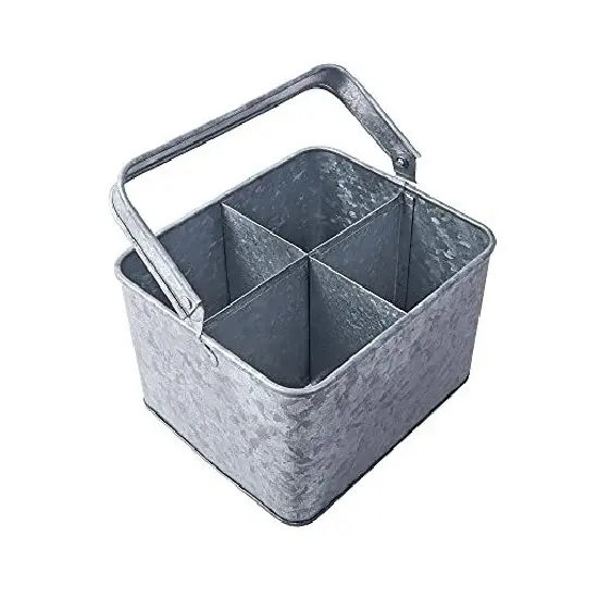 4 bölmeli sofra takımı için bölücüler ahşap saplı depolama kutusu Caddy ile galvanizli Metal Caddy organizatör