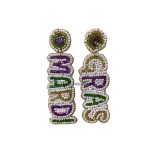 Pendientes de cuentas de Mardi Gras para mujer, joyería de fiesta, cristal, diamantes de imitación, perlas de imitación, estilo bohemio, diseño de letras - Product Image 1