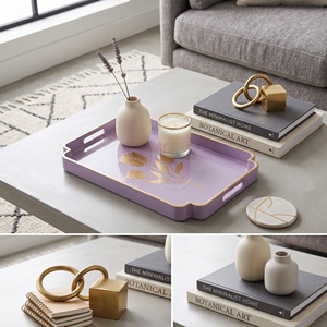 Plateau de service laqué moderne en forme de tulipe, plateau décoratif pour aliments avec motif floral doré et poignées pour la décoration de la maison Viettimecraft - Product Image 4