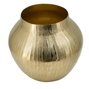 Modern Curved Vase Hammered <b>Texture</b> Gold Aluminum lightweight aluminum Modern Classic Home Living - Product Image 1