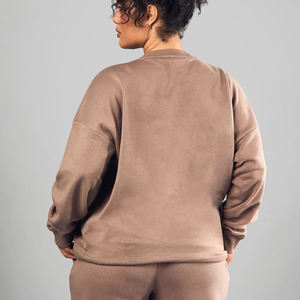 OEM/ODM Offre spéciale Vêtements décontractés surdimensionnés 100% Sweat en molleton de coton Sweat-shirt de couleur unie à manches longues et col rond pour femmes - Product Image 2