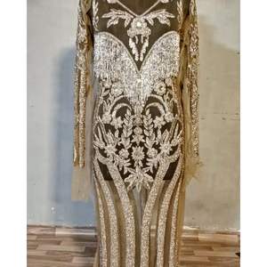 European Style Beaded Embroidered Wrinkle Free <b>Net</b> <b>Fabric</b> for Indian Pakistani Wedding Party Dresses Customized Front Back - Product Image 4