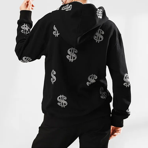 Sweat à capuche brodé sur mesure avec strass Streetwear Sweat à capuche en coton polaire Full Face Zip Up Sweats à capuche oversize unisexe - Product Image 2
