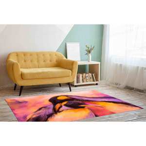 Tapis imprimé avec peinture pastel de pingouins - Petit tapis abstrait avec animaux, tapis gobelin - Product Image 4