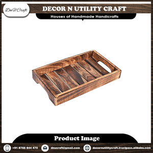 Plateau de service en bois avec poignée, finition naturelle non traitée, pour usage résidentiel - Product Image 5