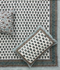 Super Soft Elegant Jaipuri Bohemian Small motif Indian Hand Block Printed 100% Cotton Luxury Bedsheet Super <b>King</b> <b>Size</b> 108"x108" - Product Image 3