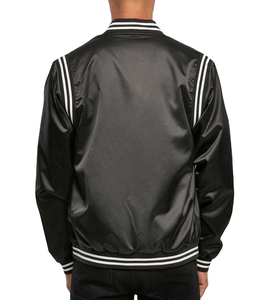 Chaqueta de bombardero de satén personalizada de alta calidad, chaqueta de poliéster de invierno para hombres y mujeres, chaqueta universitaria de satén de béisbol para hombres - Product Image 2
