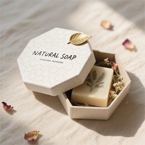 Boîte à savon hexagonale en papier kraft recyclable écologique avec logo personnalisé pour emballage cadeau de soins de la peau naturels biologiques faits à la main - Product Image 2