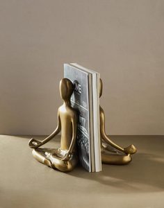 Golden Yoga Figure Bookends Set of 2 Modern Metal Handcrafted Sculptural Design for Home <b>Decor</b> Decorative <b>Book</b> Ends - Product Image 1