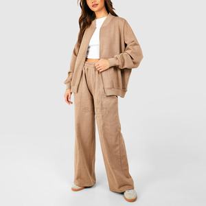 Survêtement décontracté à capuche pour femme de haute qualité, lavage à l'acide, fermeture éclair, logo personnalisé, 100% coton - Product Image 2