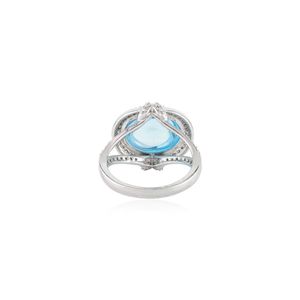 Exclusive Elegant Regal <b>Statement</b> <b>Ring</b> in Natural Oval Cut Blue Topaz and Diamond With 18k Solid White Gold Fine Jewelry - Product Image 5