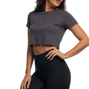 Camisetas Deportivas al por Mayor con Logotipo Personalizado, Ecológicas, 100% Algodón, Corte Ajustado, Ropa Deportiva, Top Corto Formal, Camisetas de Yoga Lisas, HECHAS POR HS - Product Image 2