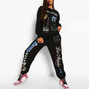 Mode personnalisé deux pièces ensemble femmes vêtements coton polaire pantalons de survêtement et sweat à capuche ensemble broderie Logo Streetwear survêtements femmes - Product Image 3