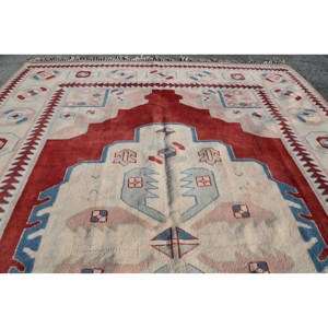Alfombra Kilim turca Vintage rojo Beige 7,1X9,7 pies látex de lana hecho a mano para dormitorio Patchwork rectángulo diseño abstracto alfombra de yute - Product Image 5